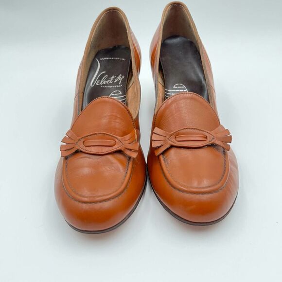 Velvet Step Vintage 1950’s Tan Brown Leather Women Heels Size 6.5 - Picture 1 of 12
